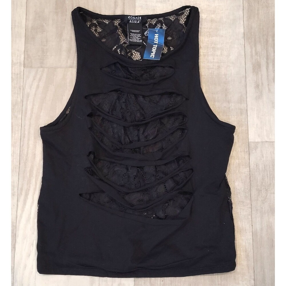 NWT Hot Topic Cosmic Aura Black Slashed Lace Tank Size XL Gothic Steampunk